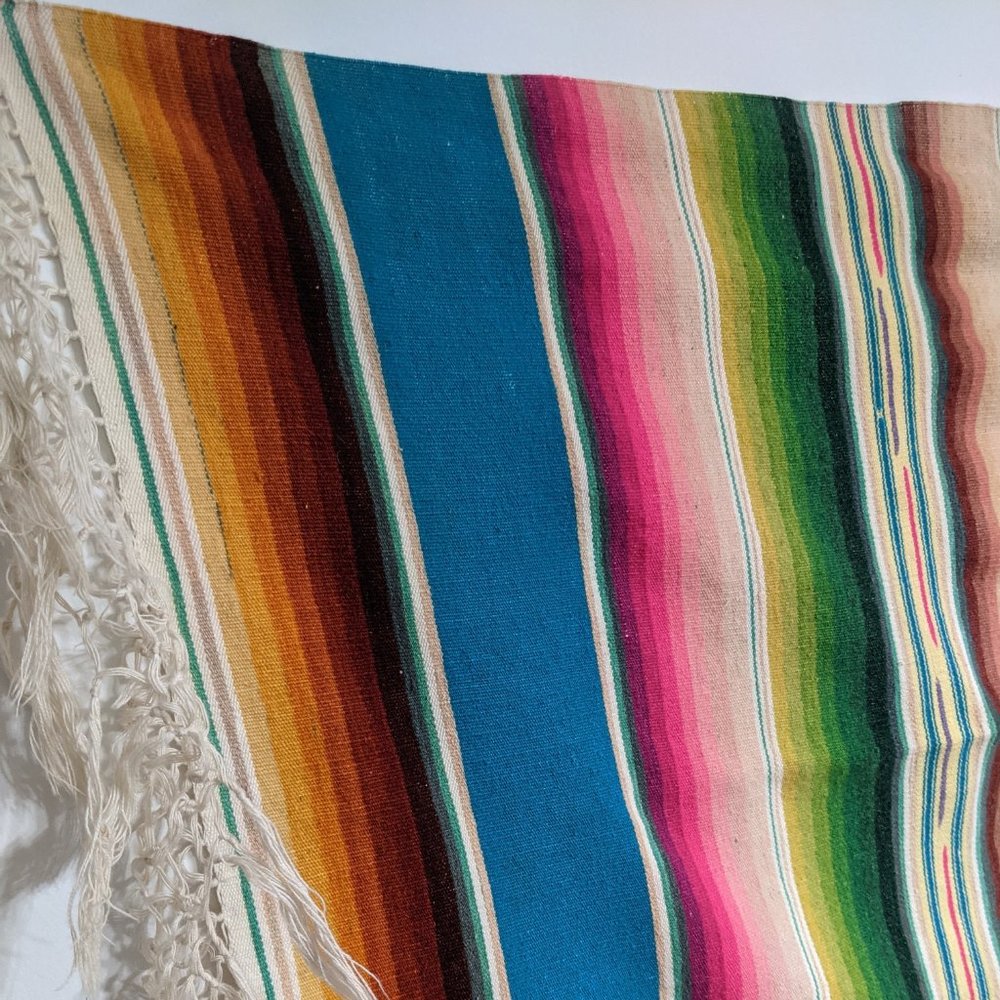 Vtg Mexican Saltillo Serape Blanket Handwoven - Picture 2 of 9